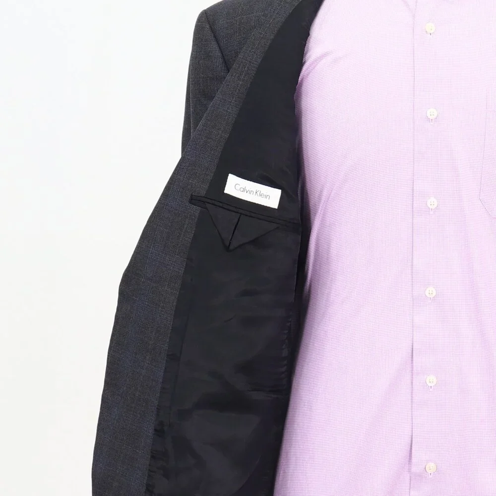 Calvin Klein 44L Gray Blazer Sport Coat Jacket 2-Button Check T412